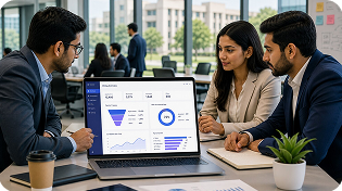 Recruitment team reviewing a campus hiring dashboard