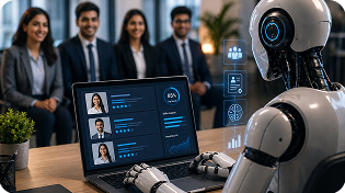 AI-assisted fresher hiring dashboard on a laptop